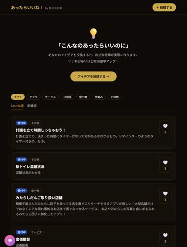 あったらいいね！ タブレット画面